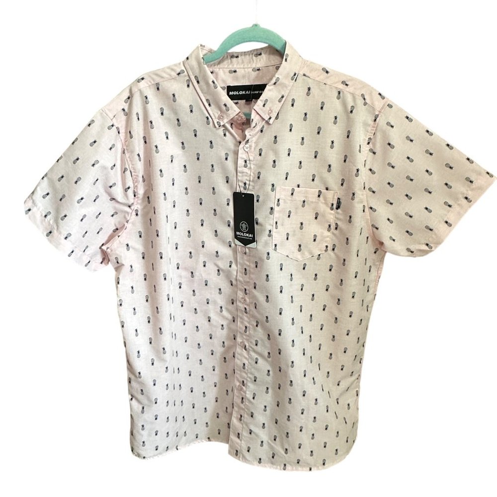 Molokai Surf Co. NWT men’s size XXL pink pineapple print button front shirt